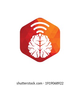 Brain and wifi logo design sign. Education, technology and business background. Wi-fi brain logo icon.