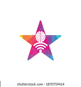 Diseño del logo de la forma de estrella de cerebro y wifi. Educación, tecnología y formación empresarial. Icono del logotipo del cerebro de Wi-Fi
