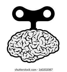 Brain with a wind-up key depicting control, automation, robotic and mechanical showing a lack of freedom and choice