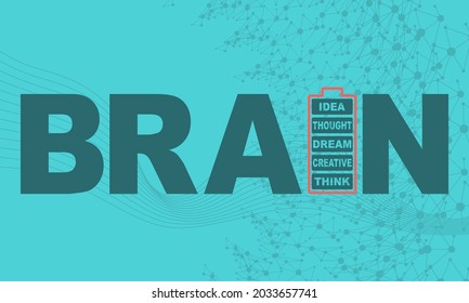 Brain word with battery icon and relative tags cloud