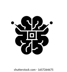 Icono negro de trabajo cerebral, ilustración conceptual, símbolo plano vectorial, signo de glifo.