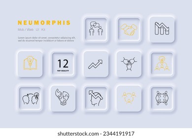 Brain work line icon. Exchange of ideas, light bulb, puzzle, arrow, graph, concept. Neomorphism style. Vector line icon