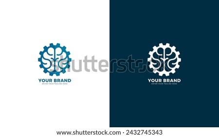 Brain work logo. Brain work icon design, gear, machine, mechanics, technology. Graphic vector illustration