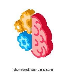 brain work mechanical gears icon vector. isometric brain work mechanical gears sign. color isolated symbol illustration