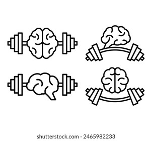 brain workout with dumbbells icons vector design simple line black white illustration collections sets isolated