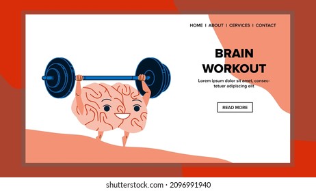 Entrenamiento Cerebral Y Hacer Vector De Ejercicio Deportivo. Entrenamiento Del Cerebro Y Accesorio De Barbell Gym. Capacidad de entrenamiento de órganos de anatomía de caracteres Fuerte con herramienta de peso metálico Ilustración de dibujos de dibujos planos en la web
