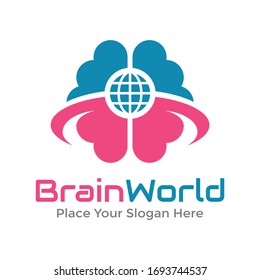Brain world vector logo template. This design use earth symbol. Suitable for educational or science.