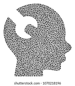 Brain Wrench Tool collage of small circles in variable sizes and color tones. Circle elements are composed into brain wrench tool vector composition. Dotted vector design concept.