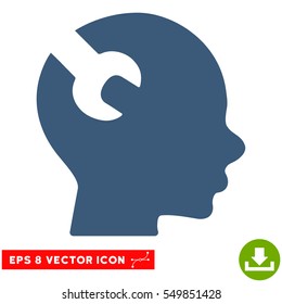 Brain Wrench Tool EPS vector pictogram. Illustration style is flat iconic blue symbol on white background.