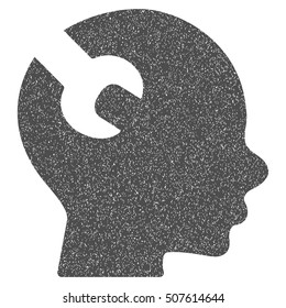 Brain Wrench Tool grainy textured icon for overlay watermark stamps. Flat symbol with scratched texture. Dotted vector gray ink rubber seal stamp with grunge design on a white background.