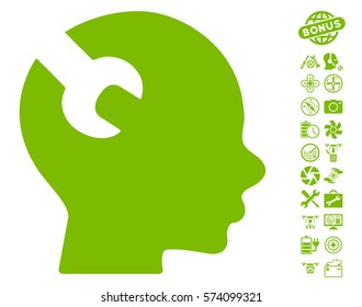 Brain Wrench Tool icon with bonus drone tools pictures. Vector illustration style is flat iconic symbols on white background.