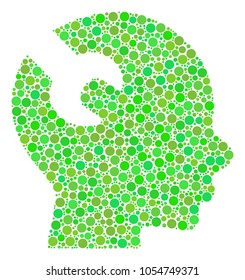 Brain Wrench Tool mosaic of filled circles in various sizes and green color tints. Vector circle elements are united into brain wrench tool illustration. Fresh design concept.