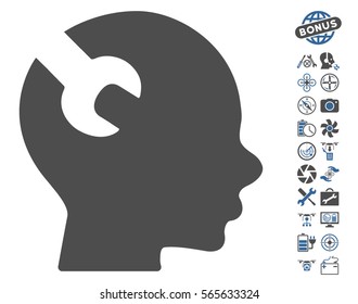 Brain Wrench Tool pictograph with bonus airdrone tools pictograms. Vector illustration style is flat iconic cobalt and gray symbols on white background.