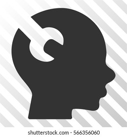 Brain Wrench Tool vector icon. Illustration style is flat iconic gray symbol on a hatched transparent background.