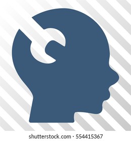 Brain Wrench Tool vector pictograph. Illustration style is flat iconic blue symbol on a hatched transparent background.