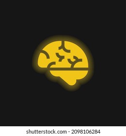 Brain yellow glowing neon icon