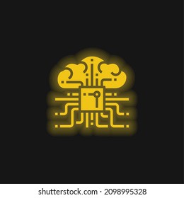 Brain yellow glowing neon icon