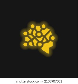 Brain yellow glowing neon icon