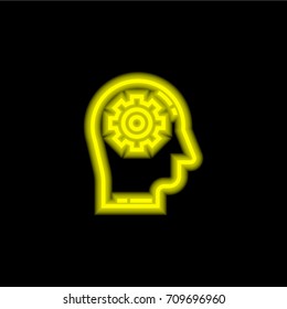 Brain yellow glowing neon ui ux icon. Glowing sign logo vector