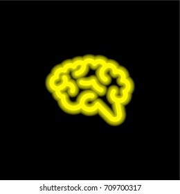 Brain yellow glowing neon ui ux icon. Glowing sign logo vector