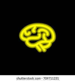 Brain yellow glowing neon ui ux icon. Glowing sign logo vector
