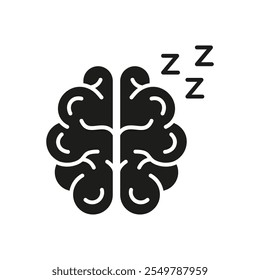 Cerebro con el icono de la silueta de ZZZ. Símbolo de glifo de concepto de mente dormida. Cerebro humano reparador. Descanso Mental Y Relajación. Ilustración vectorial aislada.