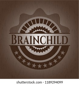 Brainchild badge with wood background