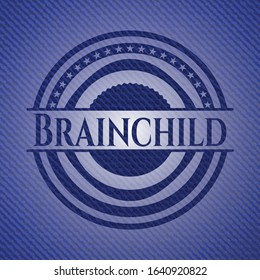 Brainchild emblem with jean background. Vector Illustration. Detailed.