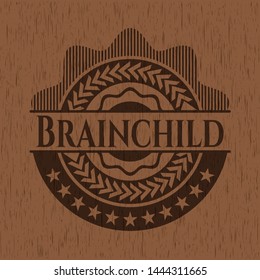 Brainchild realistic wooden emblem. Vector Illustration.
