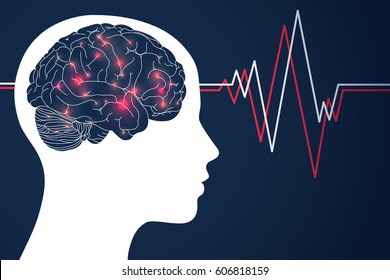 Brain.design of human intelligence wave active with human head and brain on blue background.vector illustration