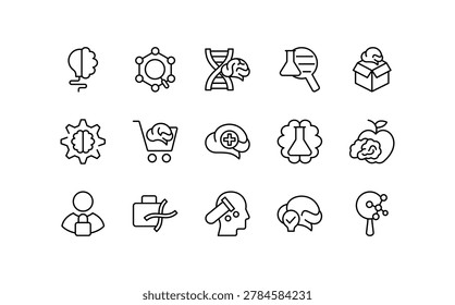 Brainiac line icon set. Brain, idea, innovation, head, tech, thinking, mental health, intelligence, smart, cognition, thin icon pack.