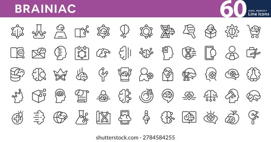 Brainiac line icon set. Brain, idea, innovation, head, tech, thinking, mental health, intelligence, smart, cognition, intelligence, touch vector icons collection