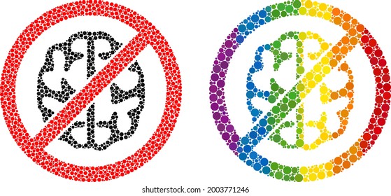 Brainless mosaic icon of filled circles in different sizes and spectrum color hues. A dotted LGBT-colored brainless for lesbians, gays, bisexuals, and transgenders.