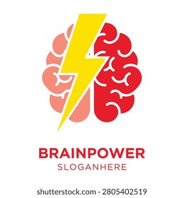 Brainpower concept with lightning bolt in brain, symbolizing ideas and innovation