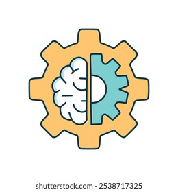 Brainpower and innovation. Cognition meets mechanism; symbolizes intelligent solutions and creative problem-solving.