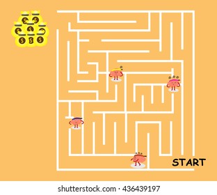 brains cartoon character vector illustration confused in maze (conceptual image about each person working to win big money but get loss showing various emotions like stress and frustrated)