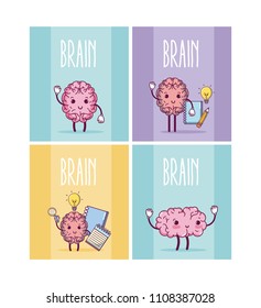 Brains cartoons in square frames