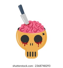 Brains of a cow, sheep or calf in sauce. Dish for Halloween, weird food. Vector illustration