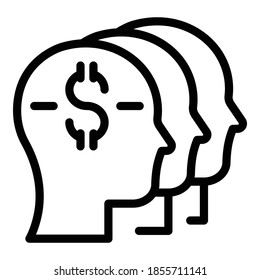Brains dollar icon. Outline brains dollar vector icon for web design isolated on white background