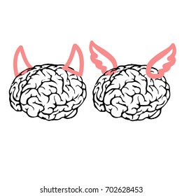 Brains in the form of an angel and a demon. Vector illustration. 