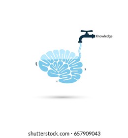 Brains icon & water tap symbol with Knowledge filling concept.Thinking process and quick learning concept.Vector illustration.