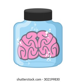 Brains  with Jars. Laboratory glass bulb with human Organ. Vector illustration
