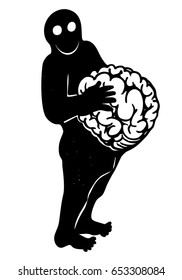 Brains in pants - hand drawn vector illustration, isolated on white
