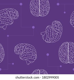 Brains seamless pattern. The theme of World Alzheimer's Day on September 21. Decorated with a Ribbon on globe.