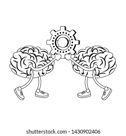 Brains with shoes holding gear cartoon vector illustration graphic design