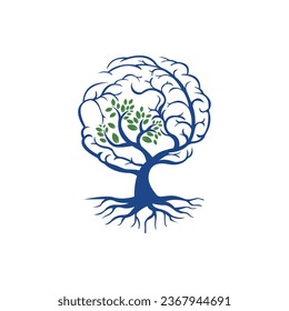 brain-shaped tree with leaves. represents brain development, intelligence. vector logo
