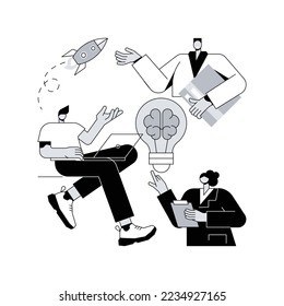Ilustración del vector de concepto abstracto de Brainstorm. Técnica de creatividad grupal, lista de ideas y soluciones creativas, trabajo en equipo, lanzamiento de empresas, éxito de negocios, reunión de ideas metáfora abstracta.
