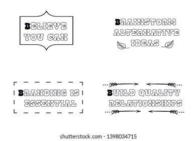 Brainstorm alternative ideas, Branding is essential, Build quality relationships. Calligraphy saying for print. Vector Quote 