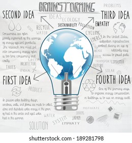 Brainstorm background with bulb and planet.