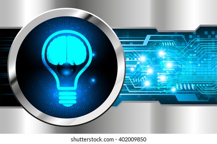 Brainstorm, Brain. Bulb Ideas. Blue abstract hi speed internet technology background illustration. eye scan virus computer. vector
